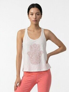 White Racerback Tank with Pink Hamsa Graphic